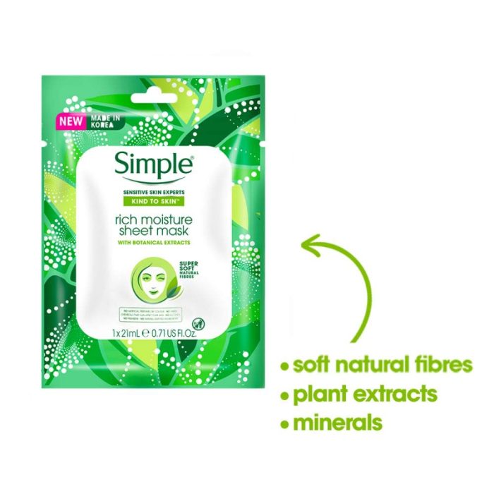 ماسک ورقه ای مرطوب کننده و آبرسان مدل ریچ سیمپل Simple Kind to Skin Rich Moisture Sheet Mask