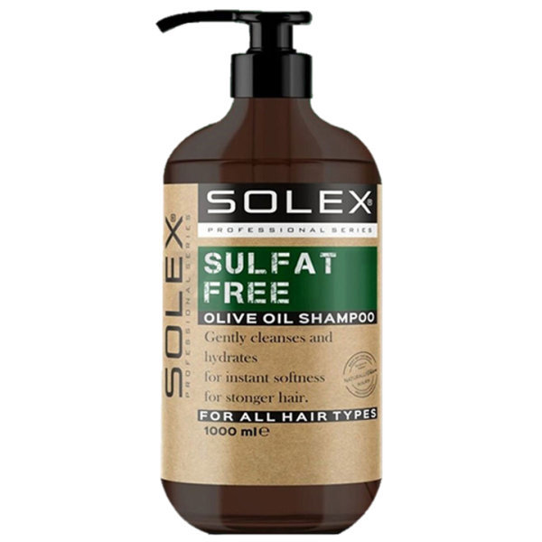 شامپو روغن زیتون بدون سولفات سولکس مناسب برای انواع مو 1000 میل solex sulfat free olive oil shampoo gently cleanses and hydrates for instant softness for stonger hair for all hair types 1000 mil
