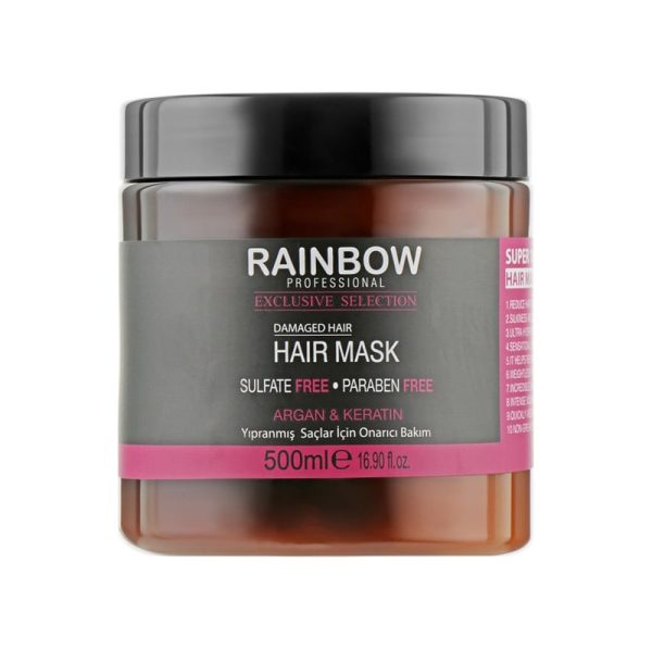 ماسک مو فاقد سولفات رینبو حاوی آرگان و کراتین حجم ۵۰۰ میل Rainbow Keratin & Argan hair mask