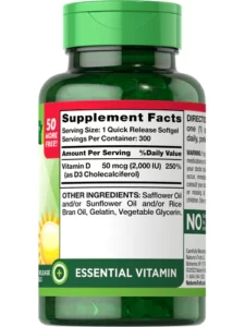 VITAMIN D3 NATURE'S TRUTH کپسول ویتامین د 3 نیچرز تروث 300 عددی