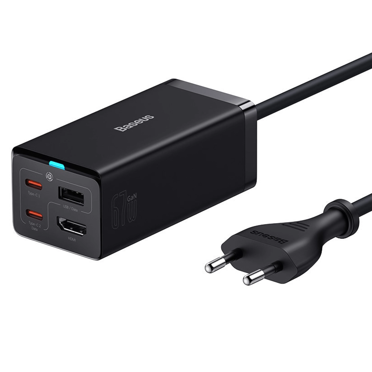 شارژر رومیزی بیسوس مدل CCGAN67-HDE با توان خروجی 67 وات و انتقال تصویر 4K - مشکی