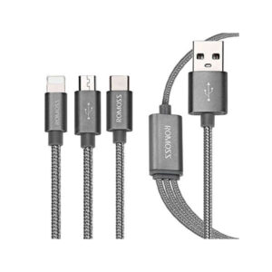 کابل تبدیل USB به Romoss – microUSB/Lightning/USB-C مدل CB25n طول 1.5m